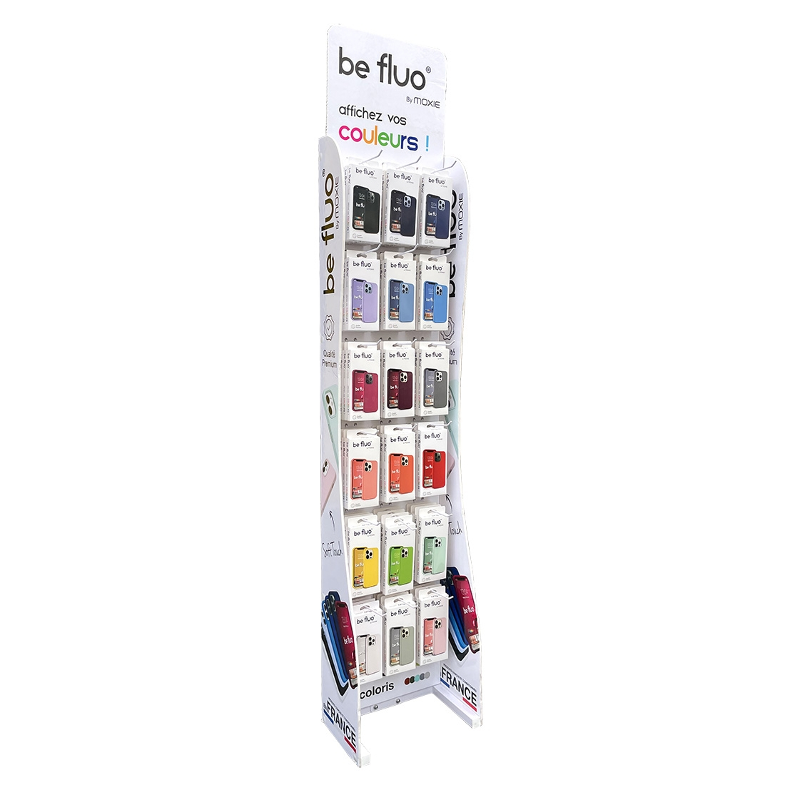 Présentoir + 126 coques BeFluo - 18 broches et roulettes intégrées