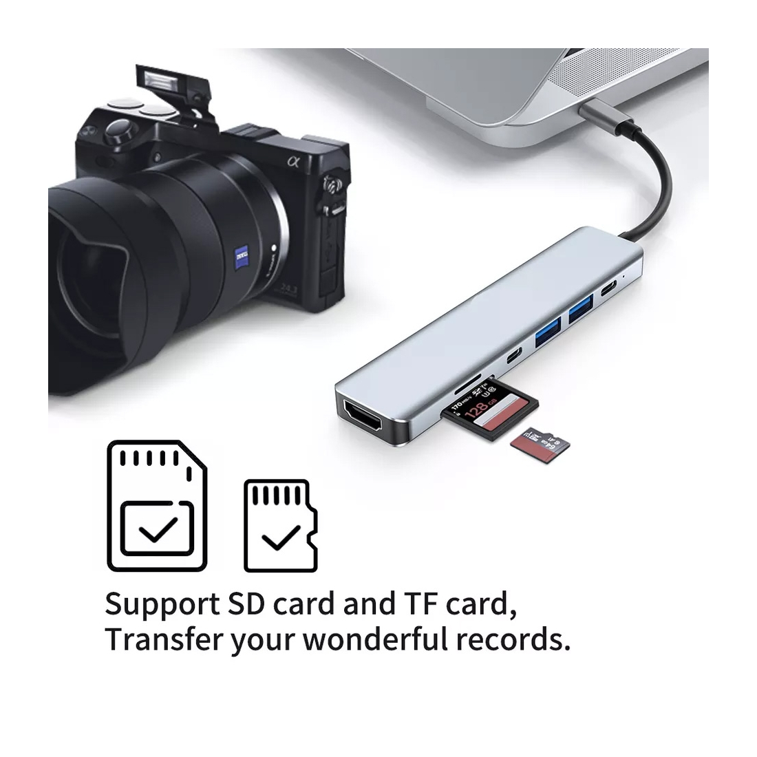 Hub USB-C vers HDMI 4K / 2 USB-A -/2 USB-C + 2 lecteurs carte