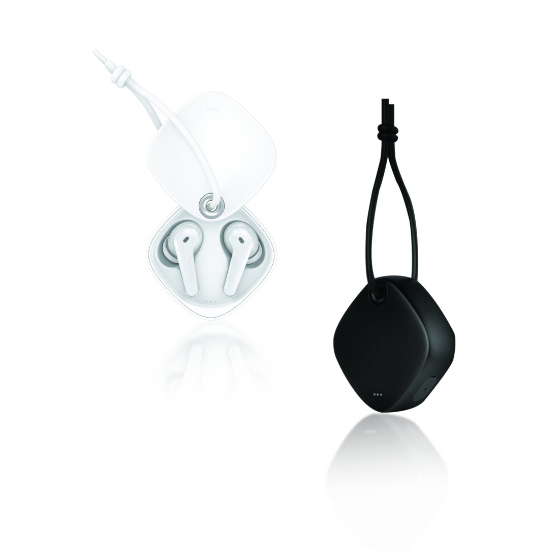 Oreillette bluetooth stéréo Moxie Minitwin avec boitier coulissant - blanc