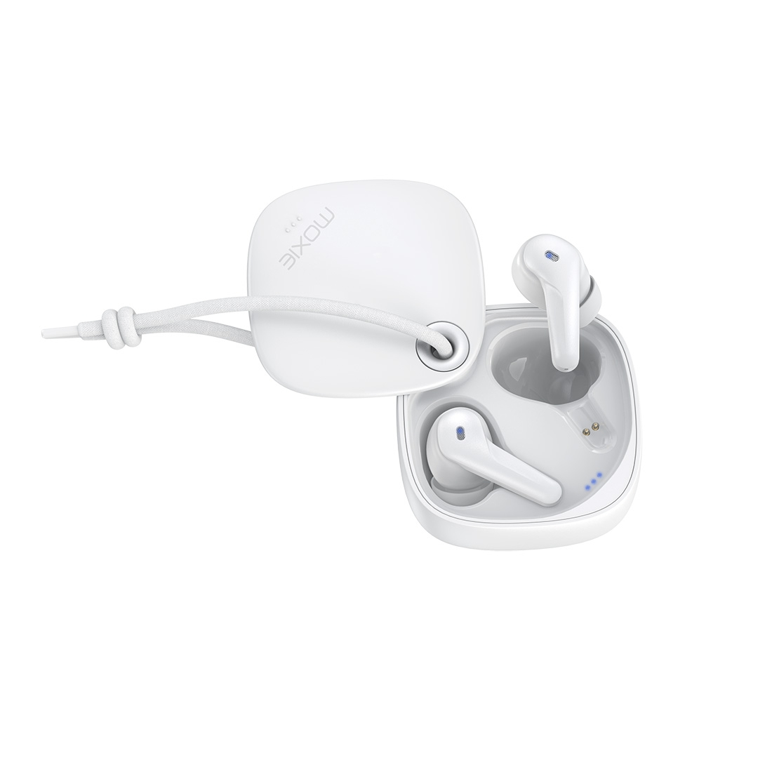Oreillette bluetooth stéréo Moxie Minitwin avec boitier coulissant - blanc