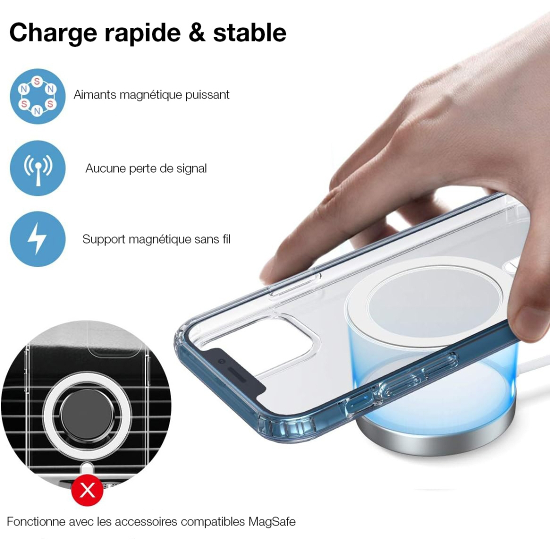 Coque transparente renforcée compatible Magsafe pour iPhone 11