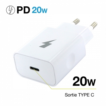 Chargeur Secteur entrée type-C Power delivery 20W - Sous packaging