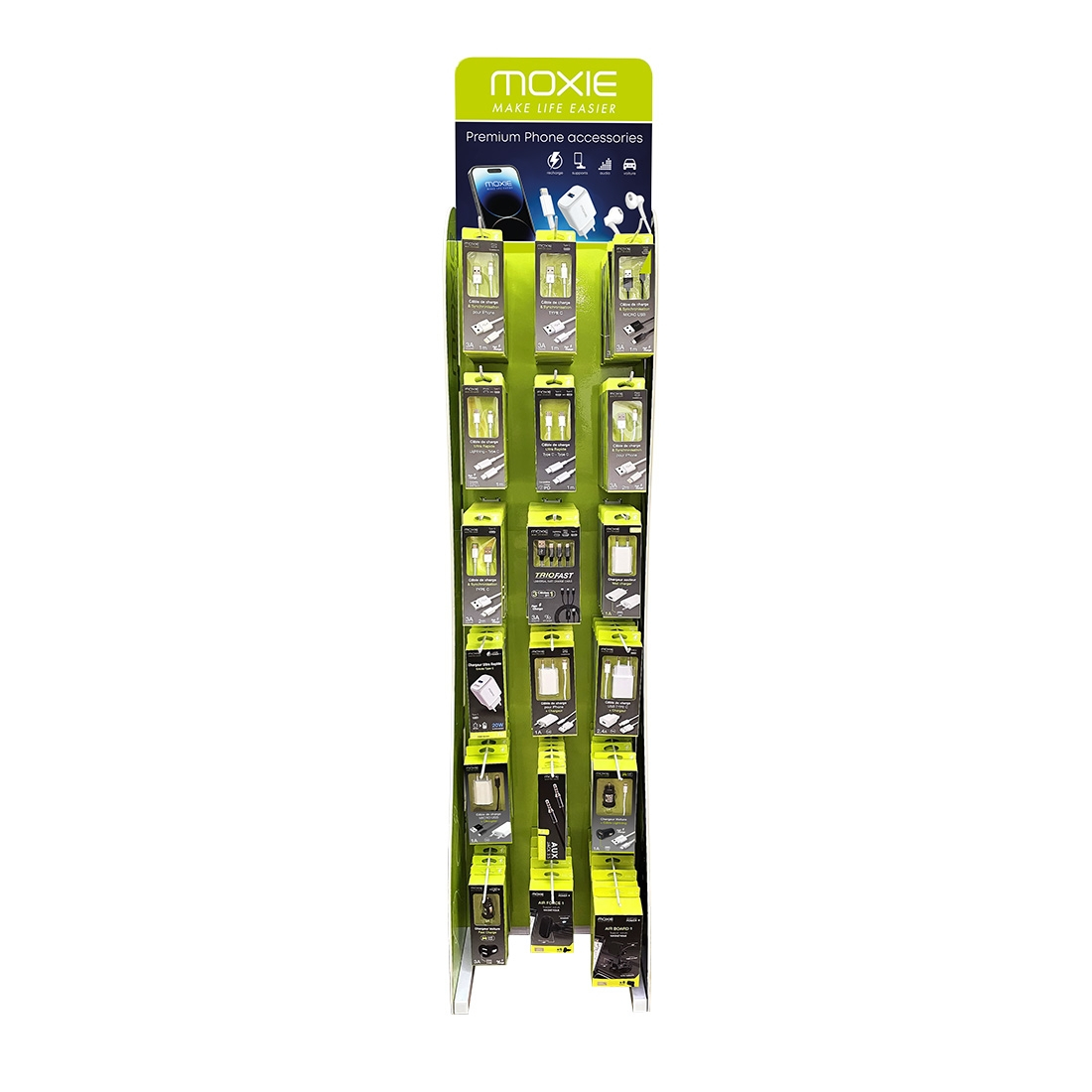 Présentoir Moxie 18 broches acrylique avec 130 accessoires inclus