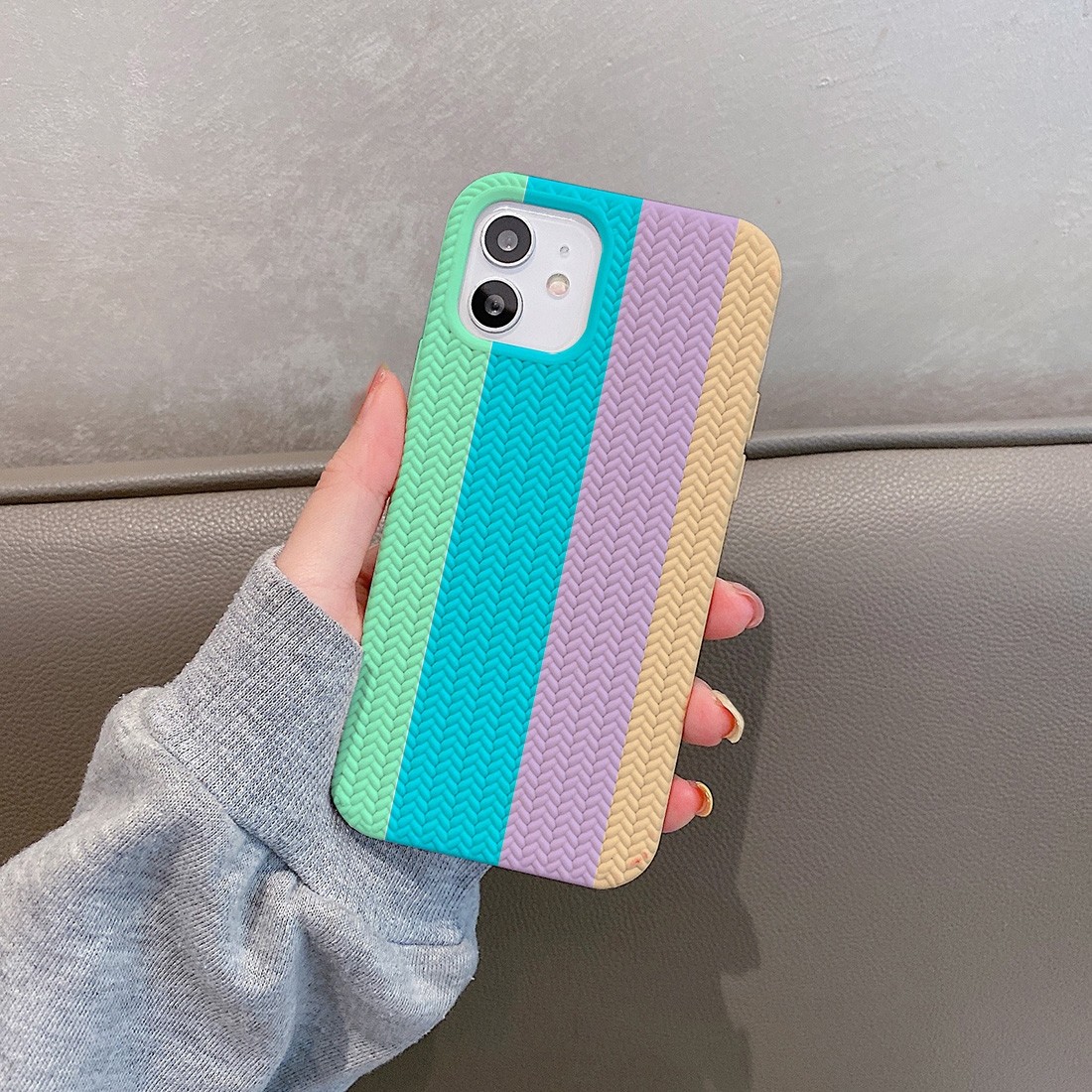 Coque TPU motif texture chevron pour iphone 11 - Multicouleur