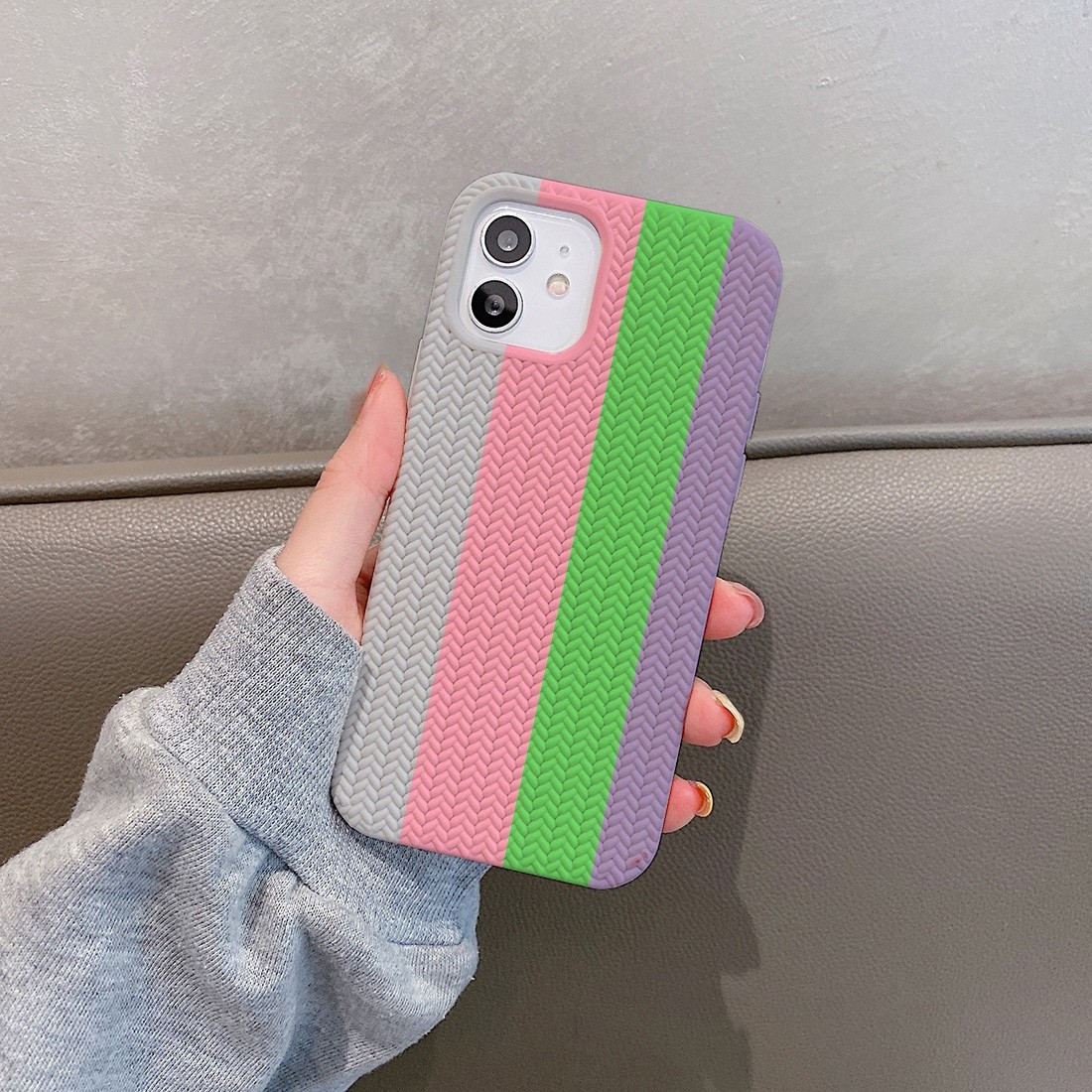 Coque TPU motif texture chevron pour iphone 11 - Multicouleur