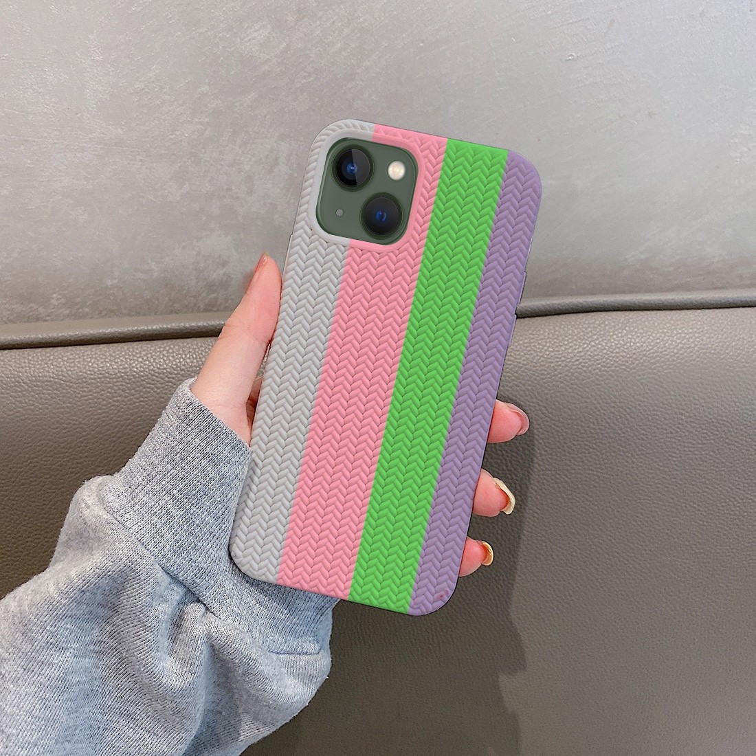 Coque TPU motif texture chevron pour iphone 13 - Multicouleur