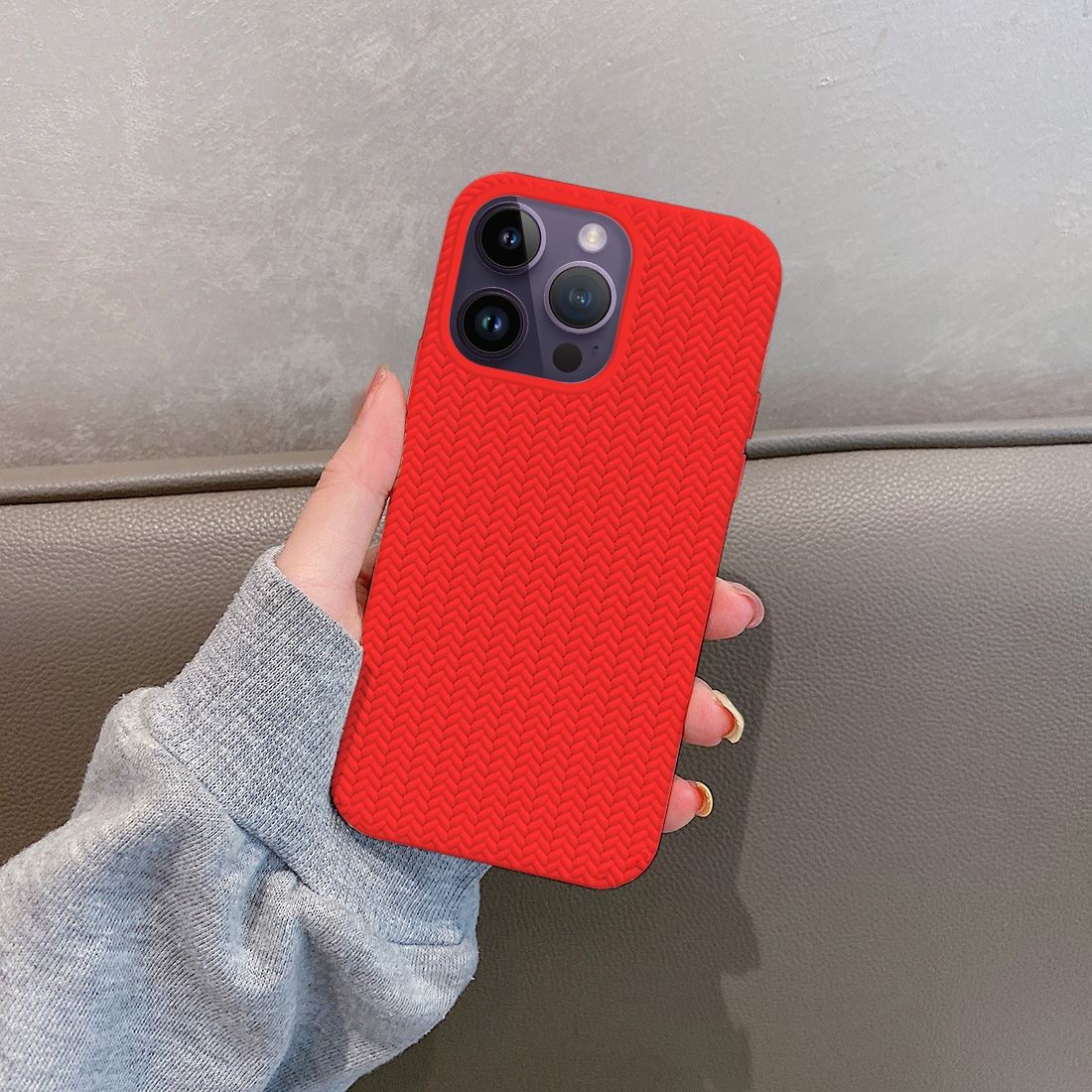 Coque TPU motif texture chevron pour iphone 14 Pro Rouge