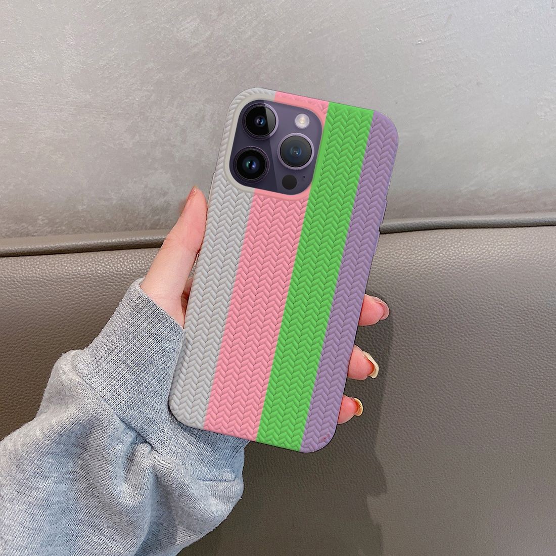 Coque TPU motif texture chevron pour iphone 14 Pro - Multicouleur