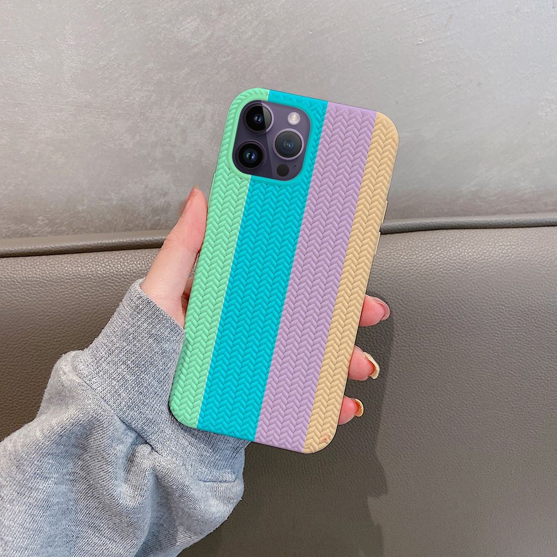 Coque TPU motif texture chevron pour iphone 14 Pro - Multicouleur