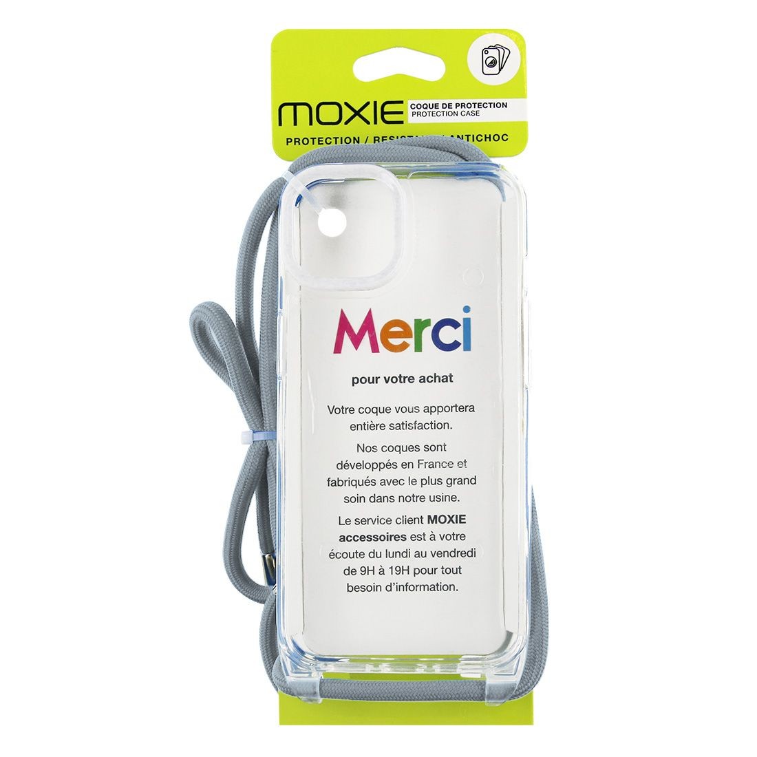 Coque renforcée pour iPhone 12/12Pro avec tour de cou 8mm - Bleu gris