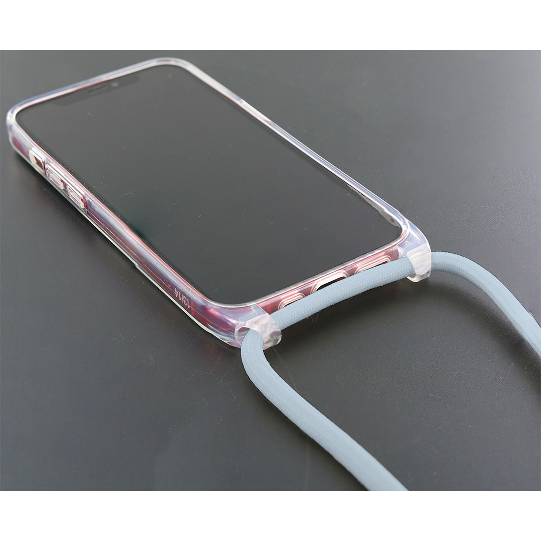 Coque renforcée pour iPhone 12/12Pro avec tour de cou 8mm - Bleu gris