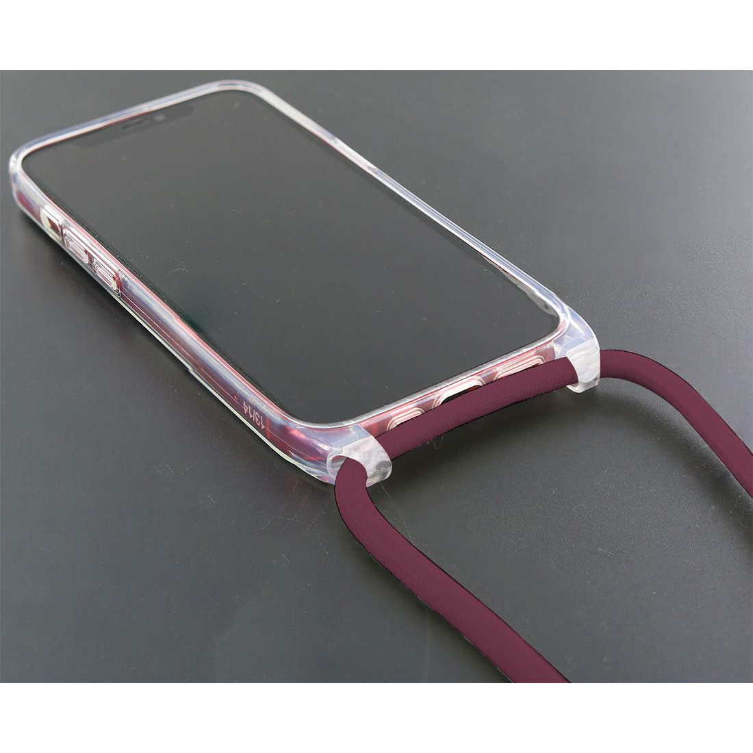 Coque renforcée pour iPhone 12/12Pro avec tour de cou 8mm - Lie de vin