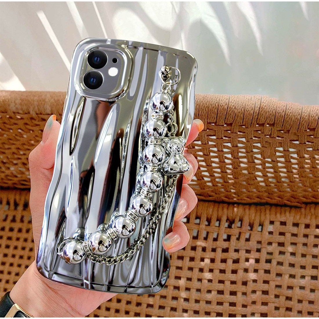 Coque TPU motif Relief avec dragonne bijoux pour iphone 13 - Argent