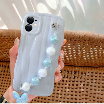 Coque TPU motif Relief avec dragonne bijoux pour iphone 14 - Bleu nacré