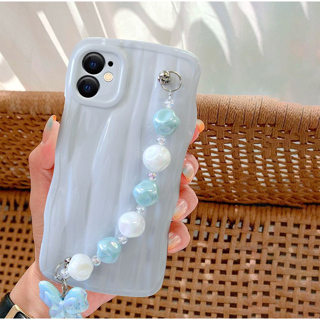 Coque TPU motif Relief avec dragonne bijoux pour iphone 12 - Bleu nacré