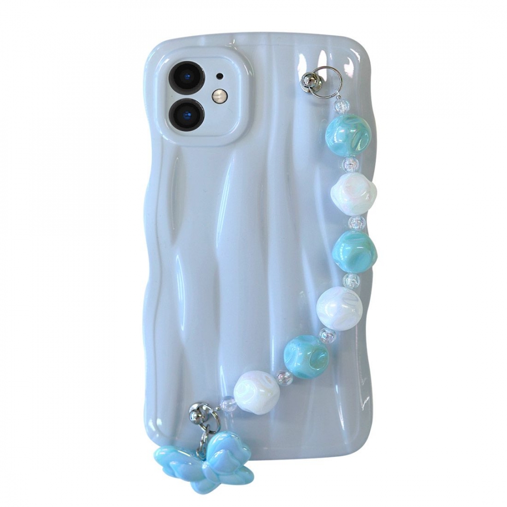 Coque TPU motif Relief avec dragonne bijoux pour iphone 12 - Bleu nacré