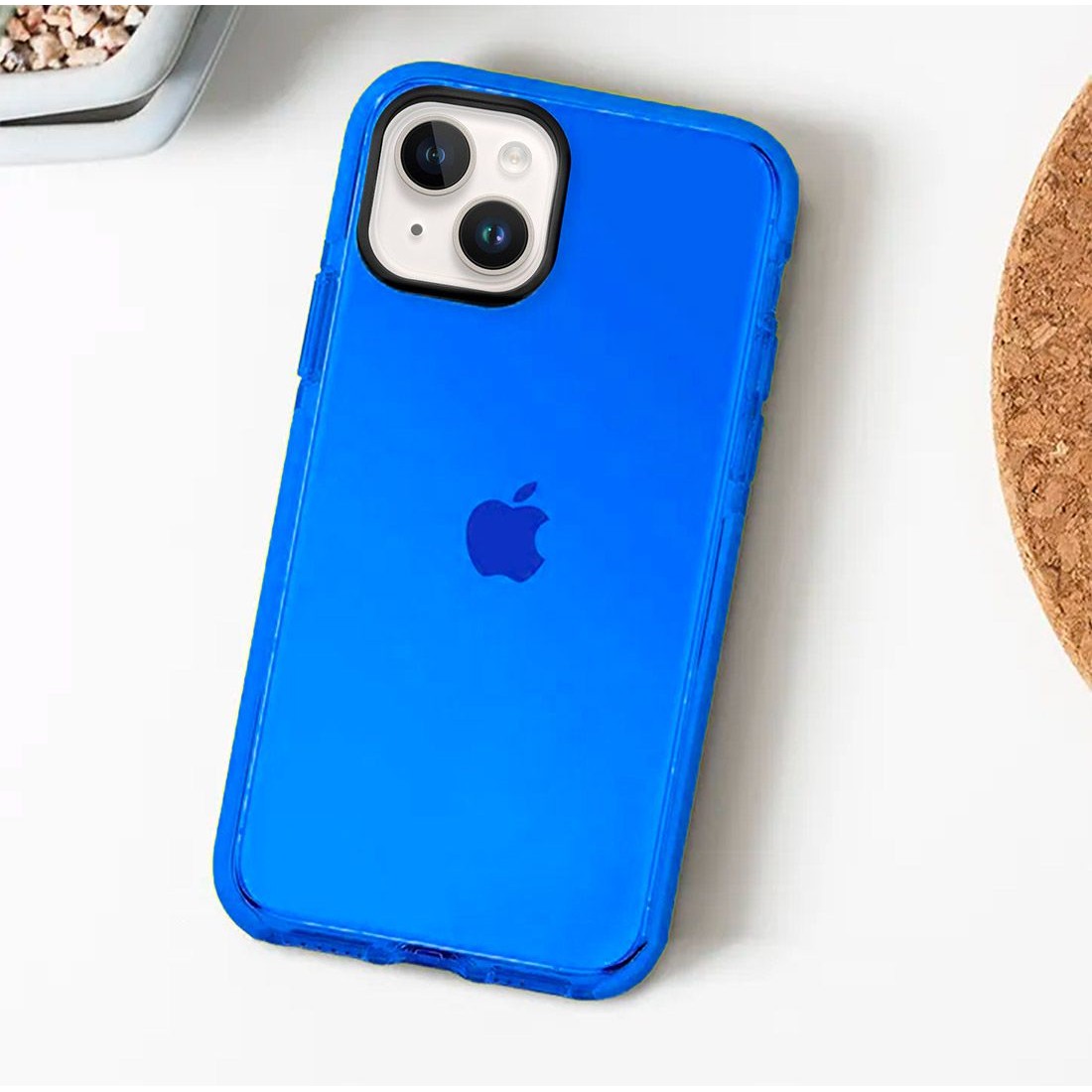 Coque tpu renforcée avec liseret noir pour iPhone 14 - bleu transparent