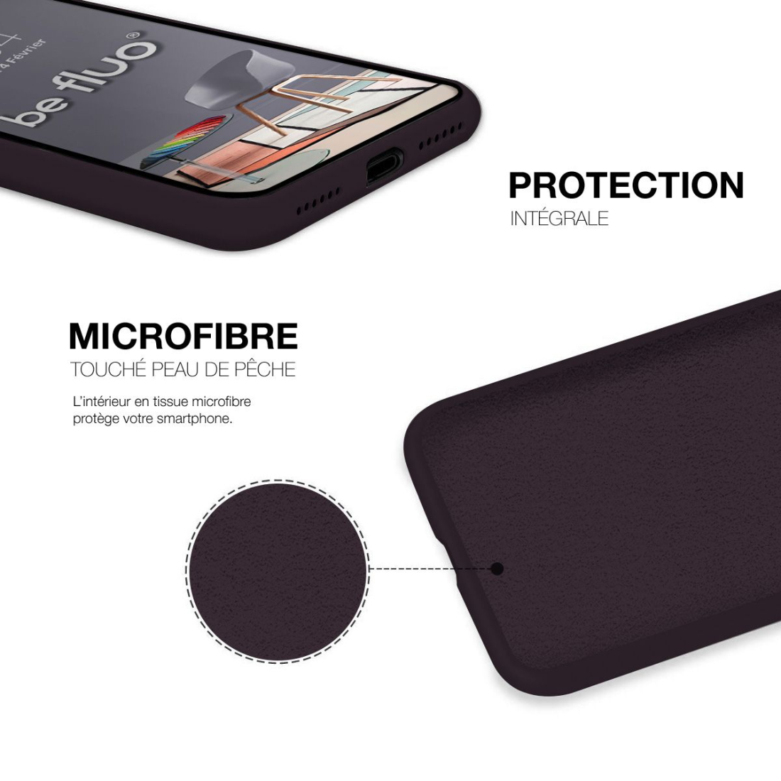 Coque Silicone Moxie BeFluo Fine et Légère pour iPhone 14 Pro Max, Intérieur Microfibre - Cassis