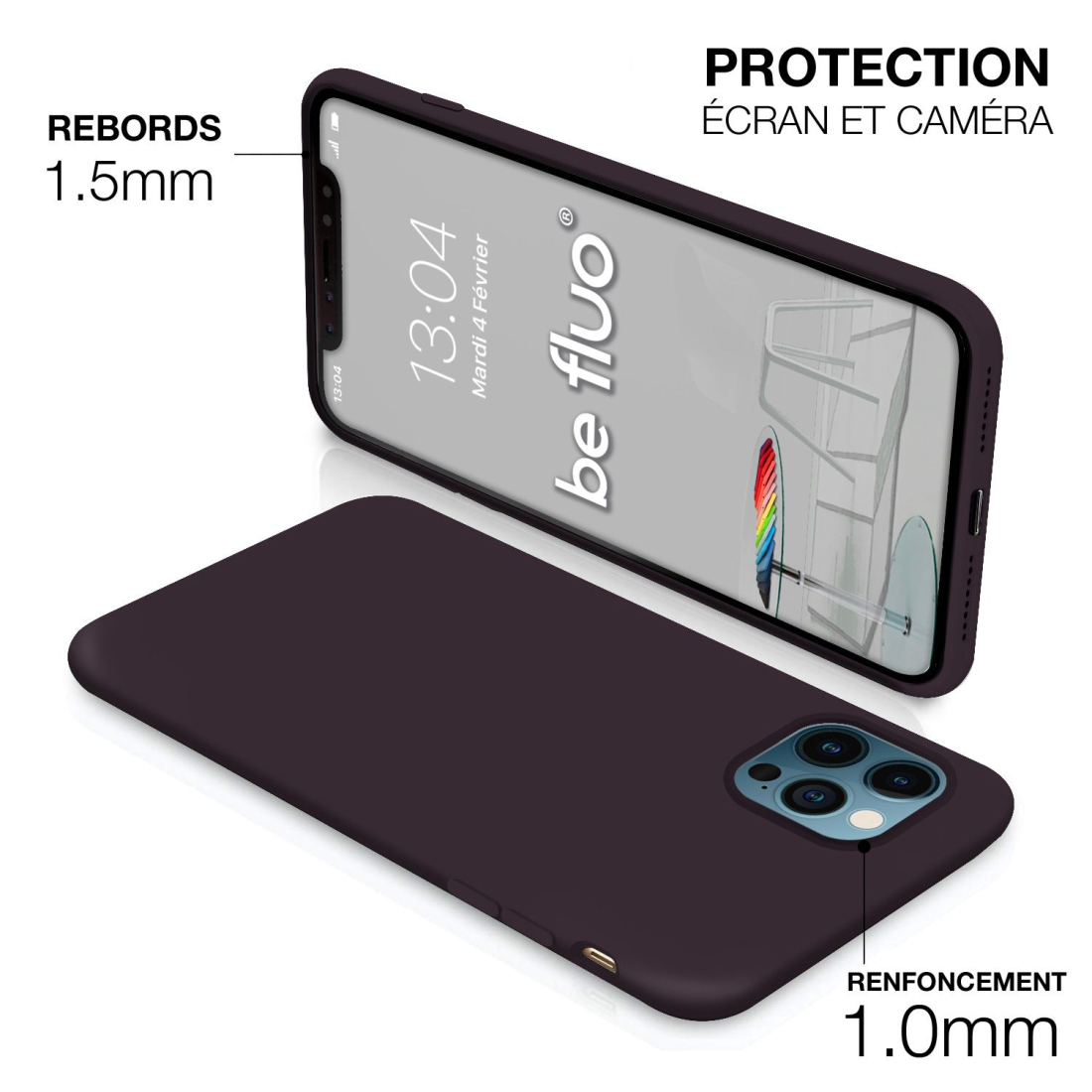 Coque Silicone Moxie BeFluo Fine et Légère pour iPhone 14, Intérieur Microfibre - Cassis