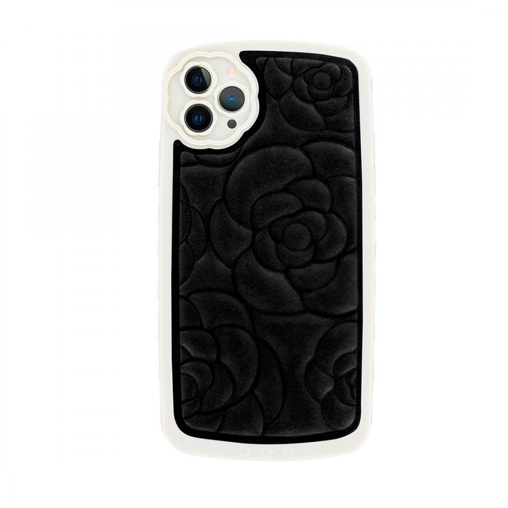 Coque tpu et pu - bimatière motif fleur pour iphone 12 Pro - Noir