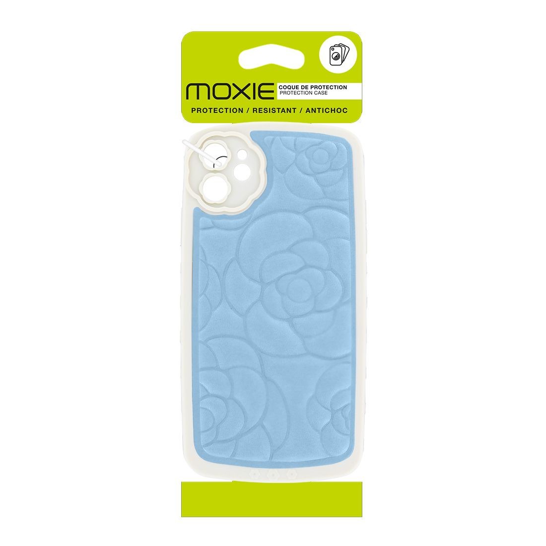Coque tpu et pu - bimatière motif fleur pour iphone 14 - Bleu clair