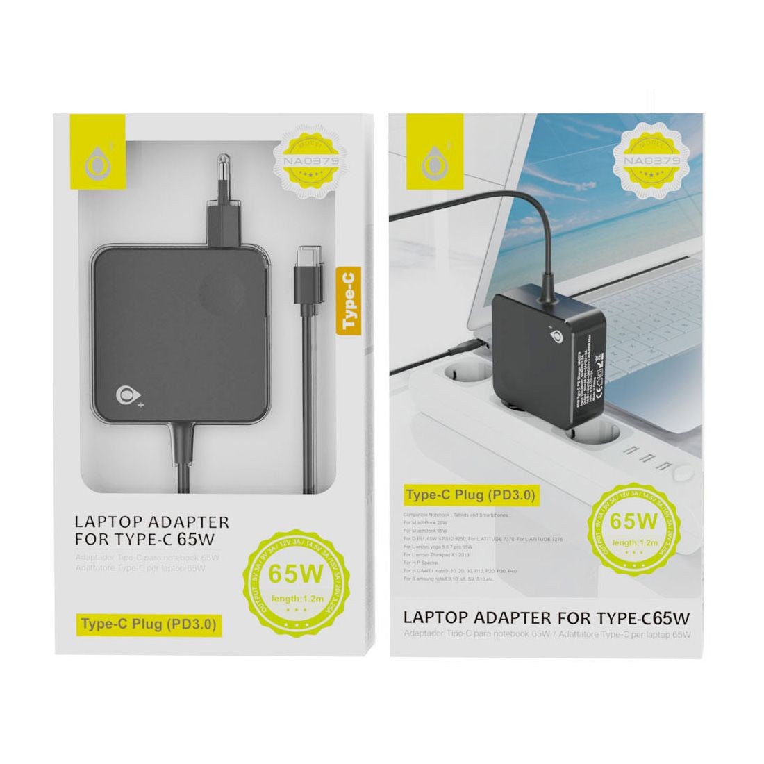 Chargeur pour ordinateur portable 65W avec cable type-C 1.2m NA0379 n