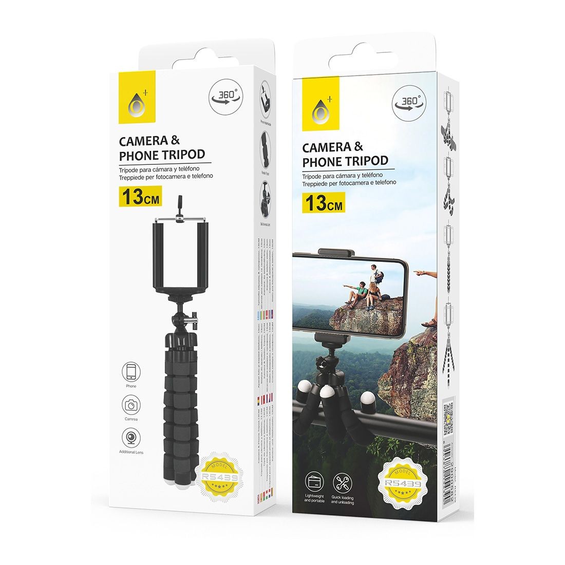 Perche selfie tripod R5439  360°13cm - noir