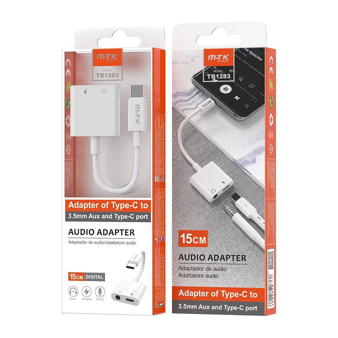 Adaptateur Type-C avec sortie type-C + jack 3.5mm longueur 15cm TB125