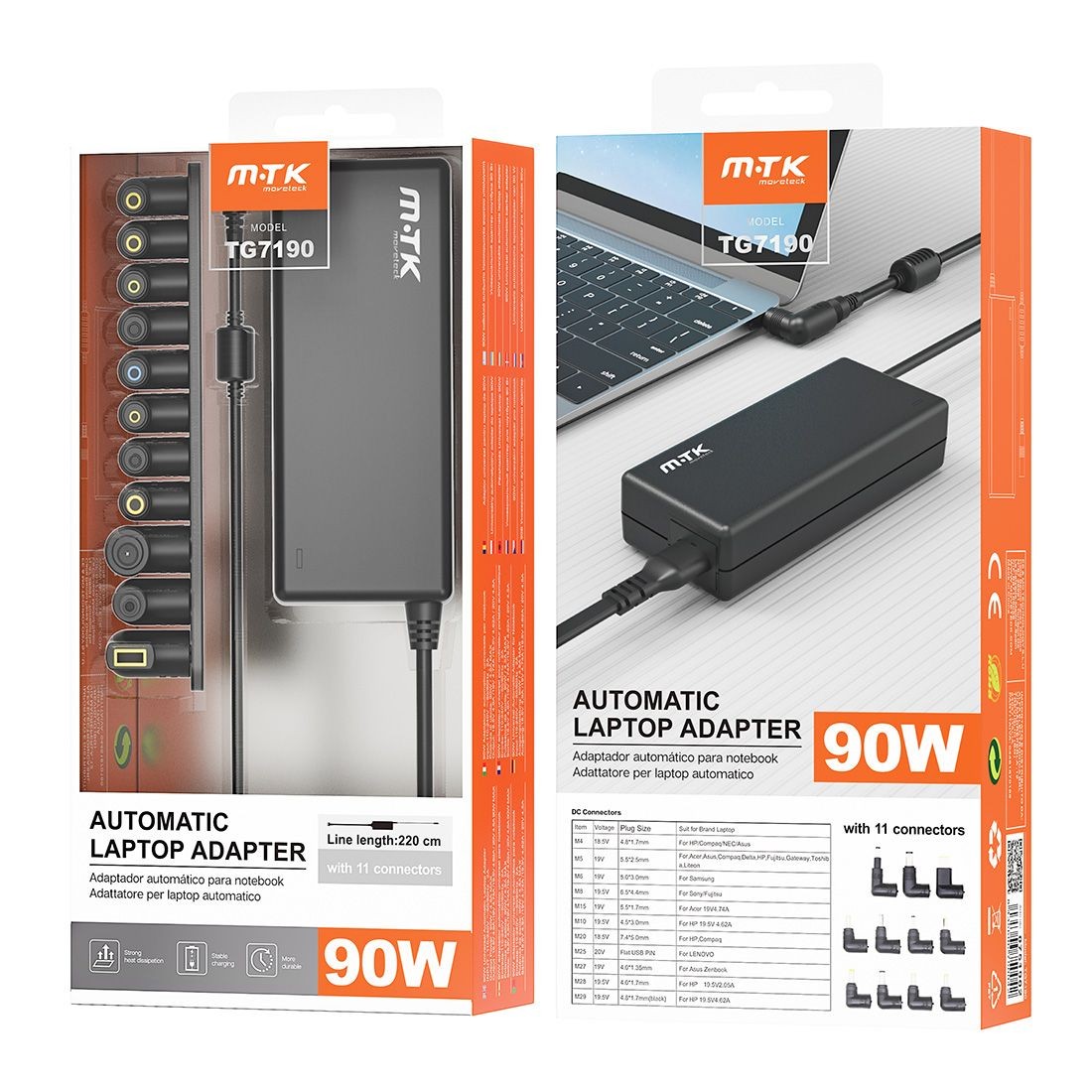 Chargeur pour ordinateur portable 90W avec 11 connecteurs TG7190