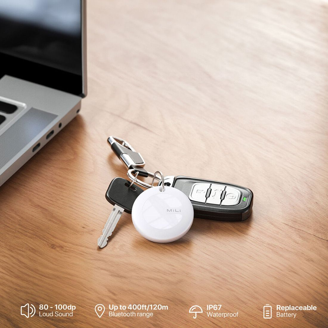 Mili Tag Localisateur avec Porte Clefs Apple Find My - Blanc