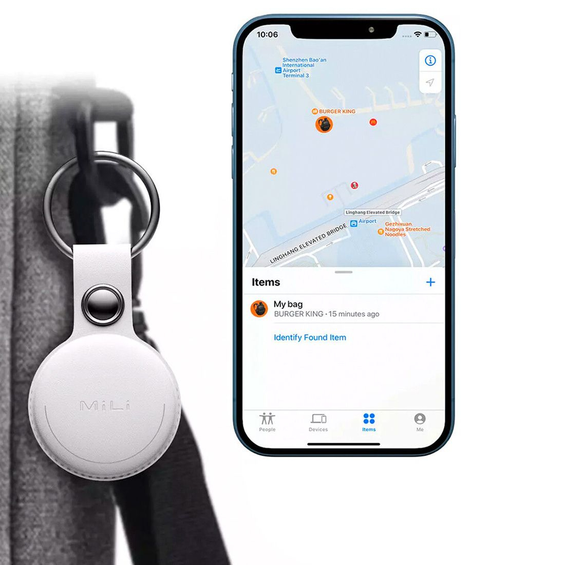 Mili Tag Localisateur avec Porte Clefs Apple Find My - Blanc