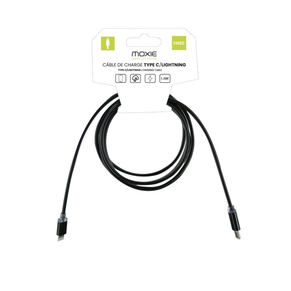 Cable de charge en metal Type-C vers lightning - 1.5M - Noir