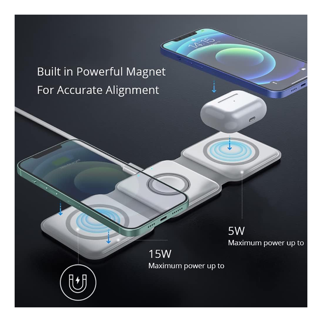 Chargeur sans fil 3 en 1 MagSafe 15W smartphone, AirPods et Apple Watch
