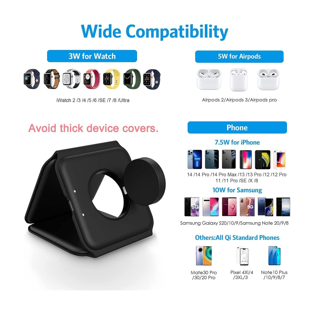 Chargeur sans fil 3 en 1 MagSafe 15W smartphone, AirPods et Apple Watch - Noir