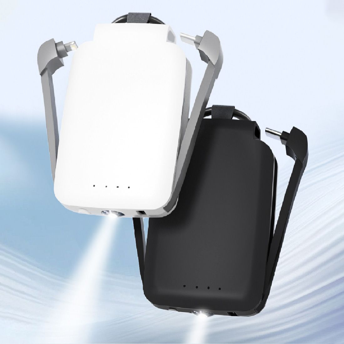 Powerbank porte-clés 2000 mAh câbles Lightning et Type-C intégrés - Noir