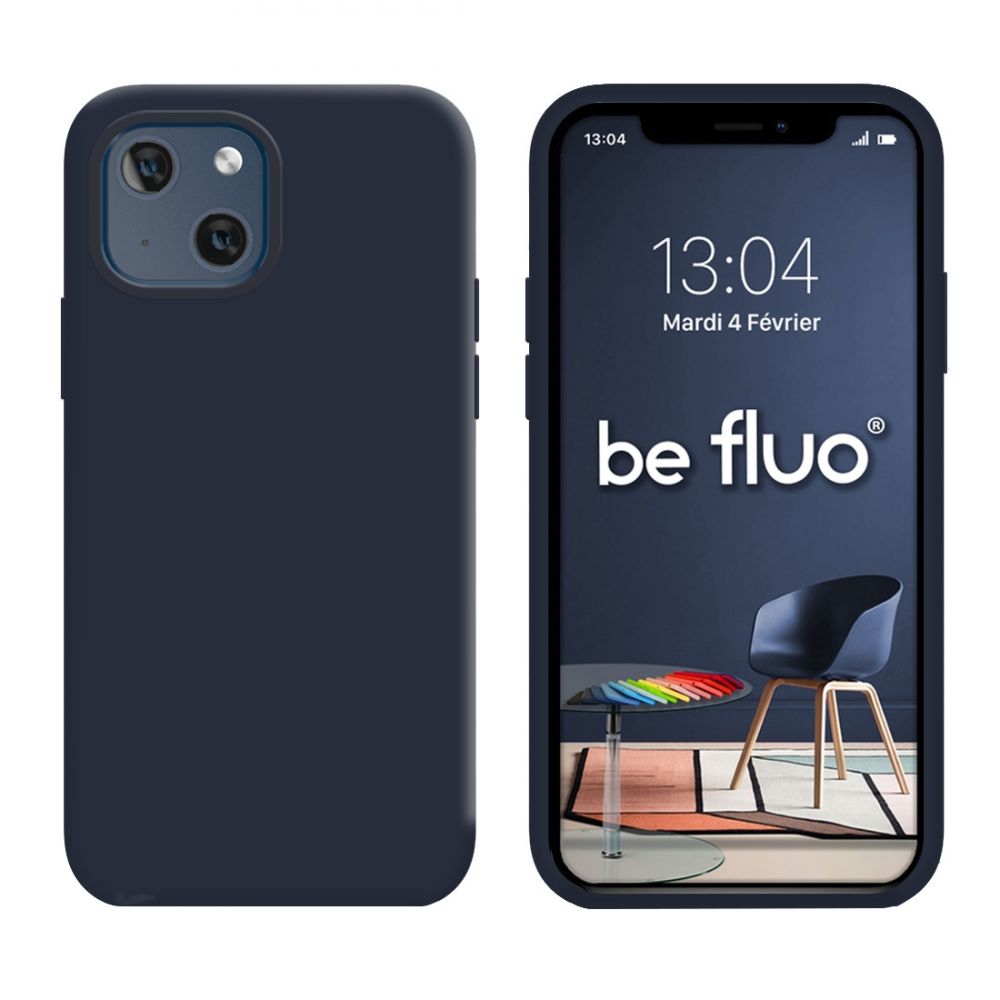 Coque Silicone Moxie BeFluo Fine et Légère pour iPhone 15, Intérieur Microfibre - Bleu foncé