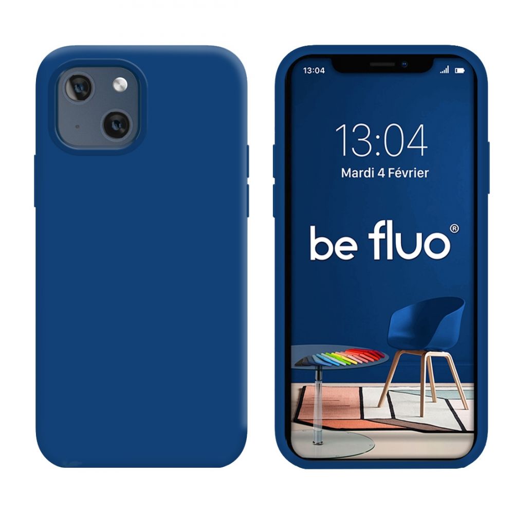 Coque Silicone Moxie BeFluo Fine et Légère pour iPhone 15, Intérieur Microfibre - Bleu marine