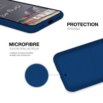 Coque Silicone Moxie BeFluo Fine et Légère pour iPhone 15, Intérieur Microfibre - Bleu marine