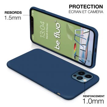 Coque Silicone Moxie BeFluo Fine et Légère pour iPhone 15, Intérieur Microfibre - Bleu marine