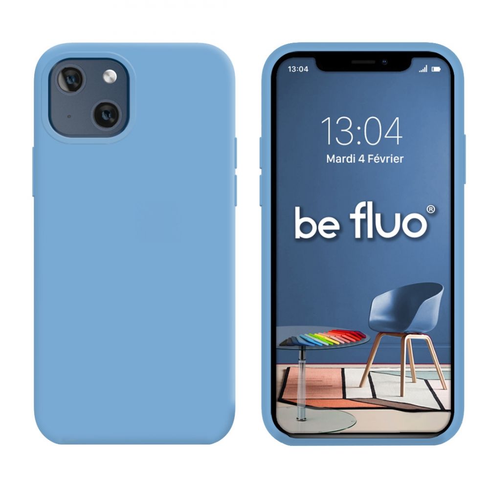 Coque Silicone Moxie BeFluo Fine et Légère pour iPhone 15, Intérieur Microfibre - Bleu acier