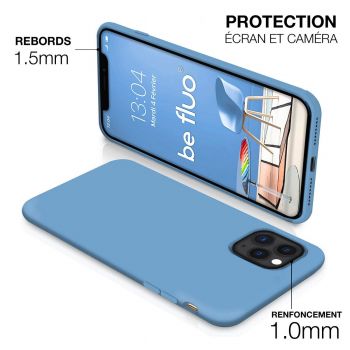 Coque Silicone Moxie BeFluo Fine et Légère pour iPhone 15, Intérieur Microfibre - Bleu acier