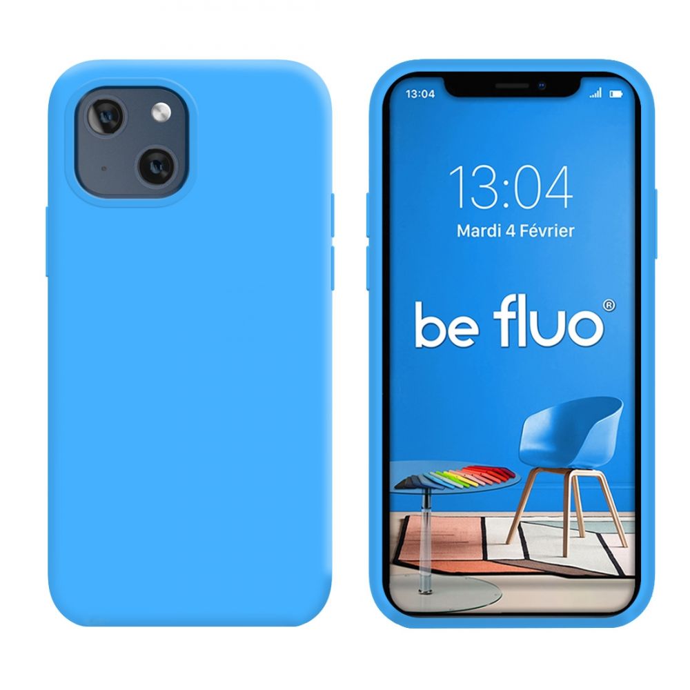 Coque Silicone Moxie BeFluo Fine et Légère pour iPhone 15, Intérieur Microfibre - Bleu clair