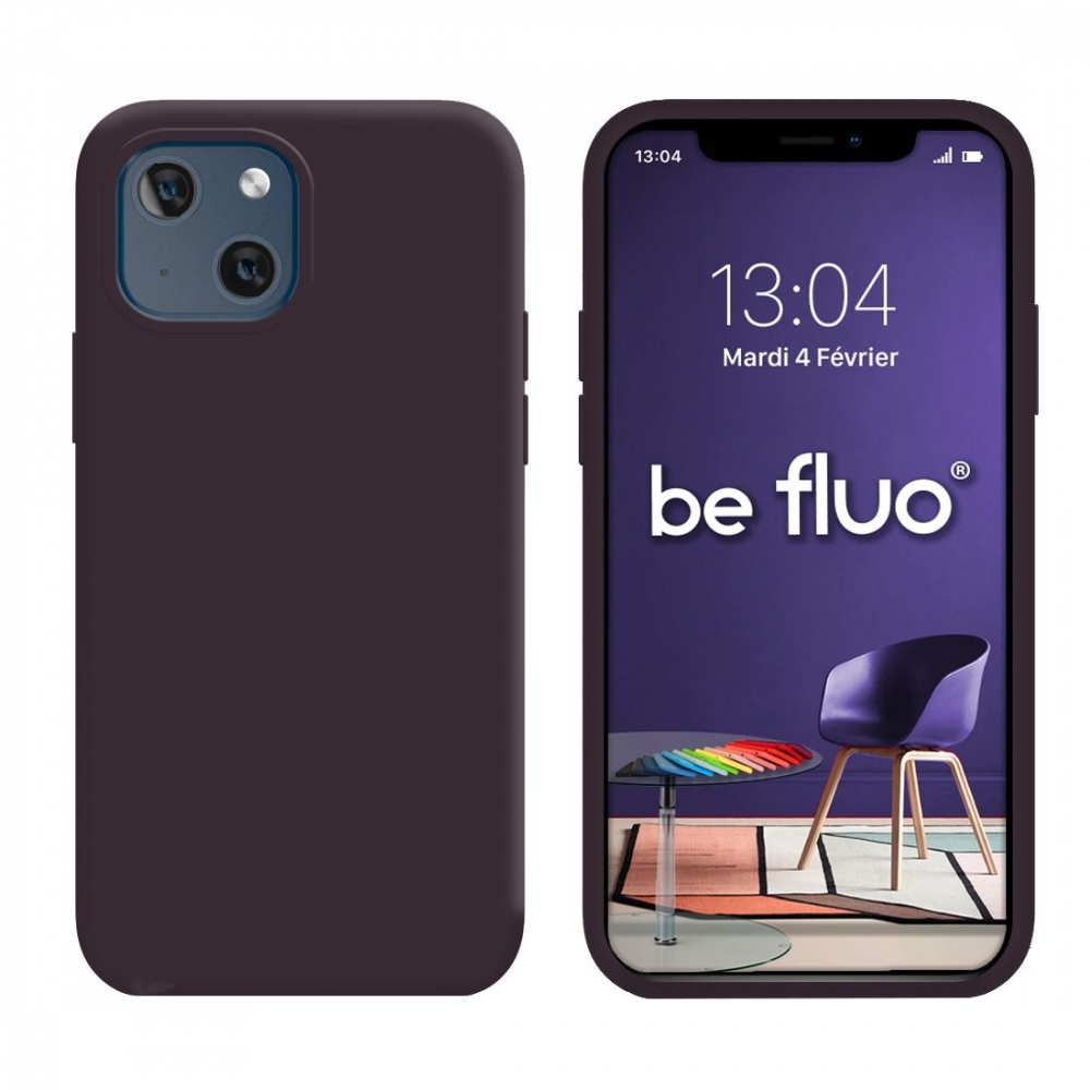 Coque Silicone Moxie BeFluo Fine et Légère pour iPhone 15, Intérieur Microfibre - Cassis