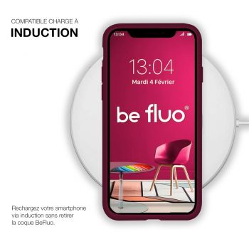 Coque Silicone Moxie BeFluo Fine et Légère pour iPhone 15, Intérieur Microfibre - Lie de vin