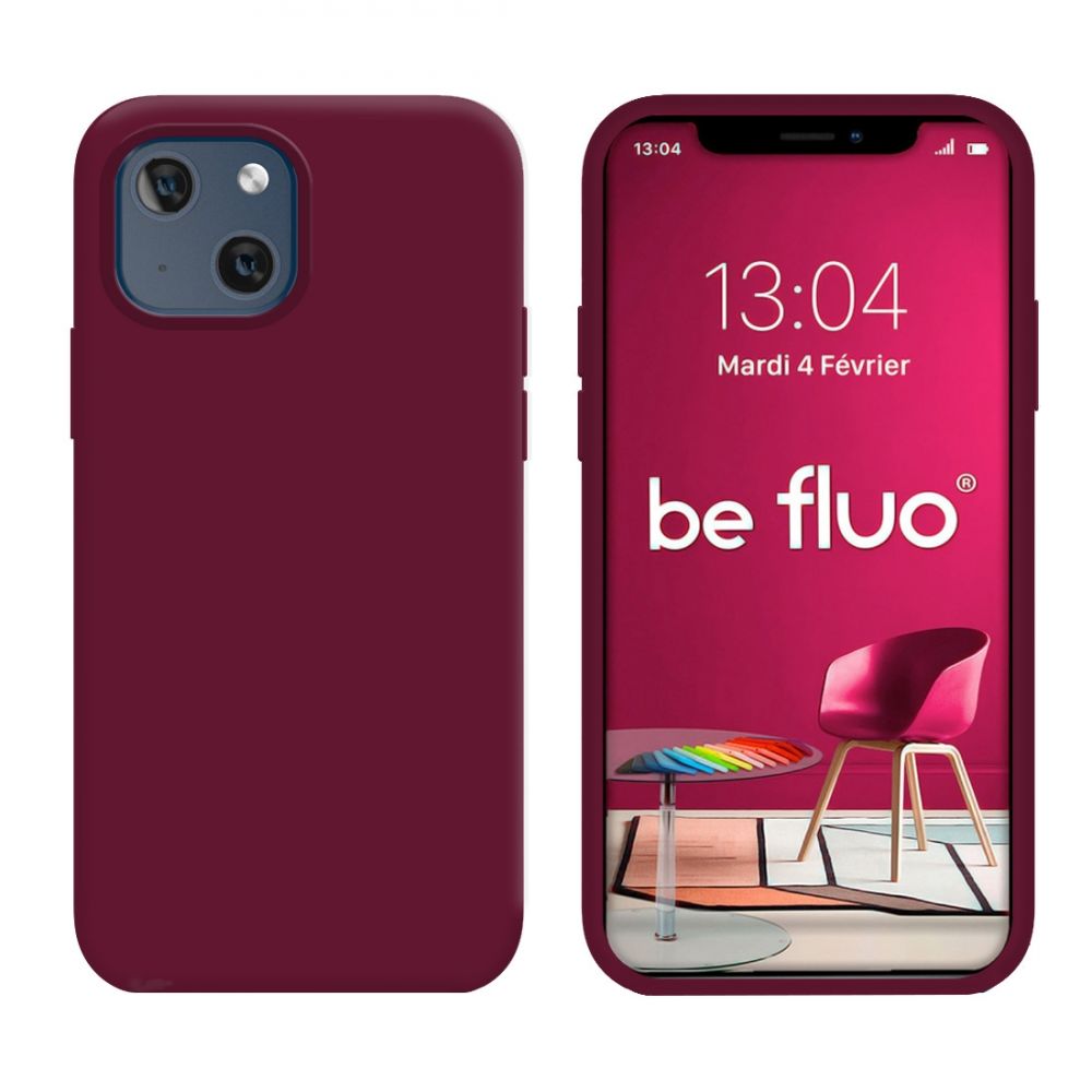 Coque Silicone Moxie BeFluo Fine et Légère pour iPhone 15, Intérieur Microfibre - Lie de vin