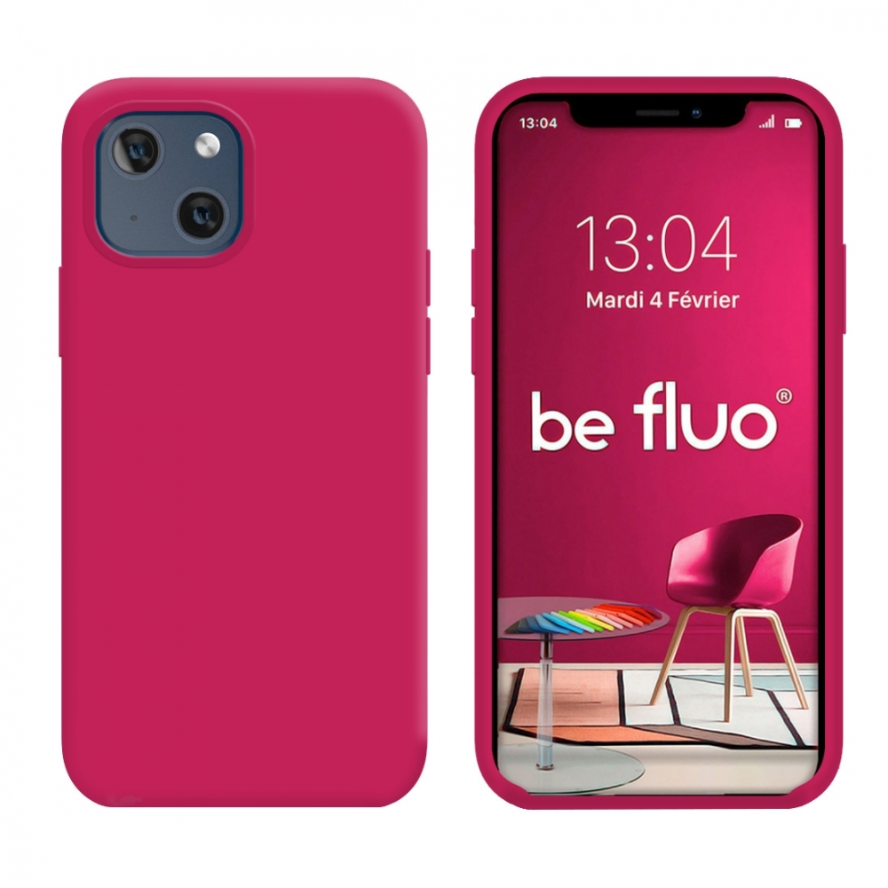 Coque Silicone Moxie BeFluo Fine et Légère pour iPhone 15, Intérieur Microfibre - Framboise