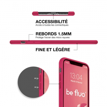 Coque Silicone Moxie BeFluo Fine et Légère pour iPhone 15, Intérieur Microfibre - Framboise