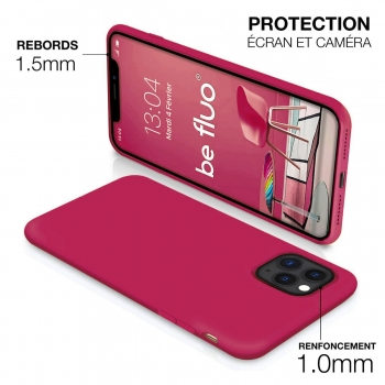 Coque Silicone Moxie BeFluo Fine et Légère pour iPhone 15, Intérieur Microfibre - Framboise