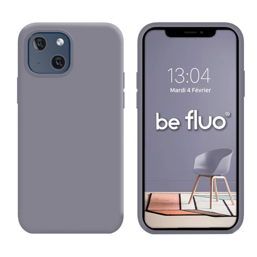 Coque Silicone Moxie BeFluo Fine et Légère pour iPhone 15, Intérieur Microfibre - Gris lavande