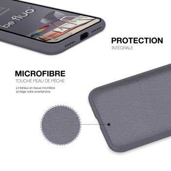 Coque Silicone Moxie BeFluo Fine et Légère pour iPhone 15, Intérieur Microfibre - Gris lavande